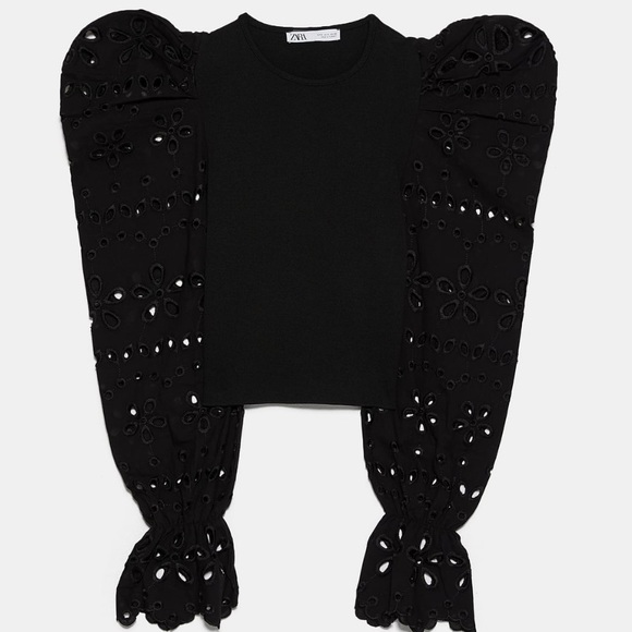 ZARA COMBINED SWEATER TOP BLACK - Picture 7 of 8